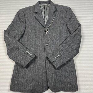 America Blazer Mens S Gray Pinstripe Wool Blend 3 Button Zip Insert Sport Coat